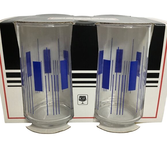 VTG CRISA Clearly Glassware Atomic Geometric Highball Glasses 4 w/Box 12oz MCM - Picture 1 of 3